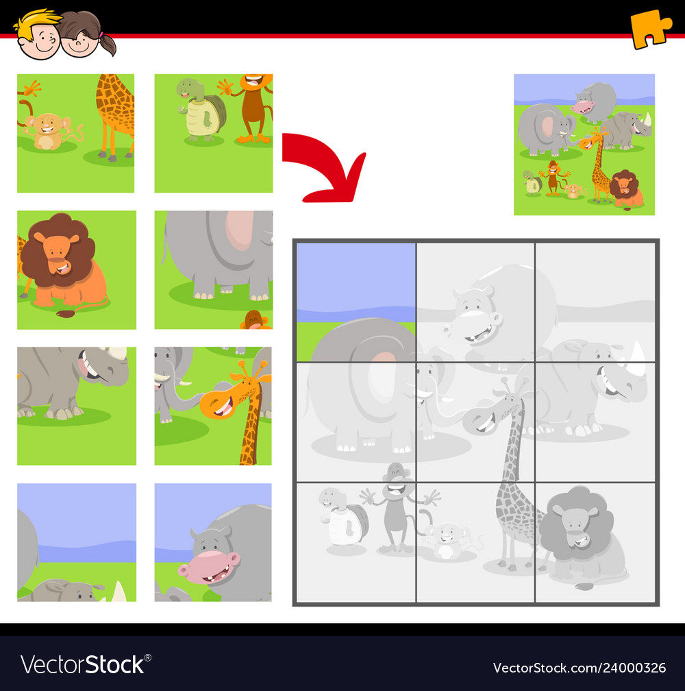 Jigsaw puzzles with cute cartoon animals Vector Image