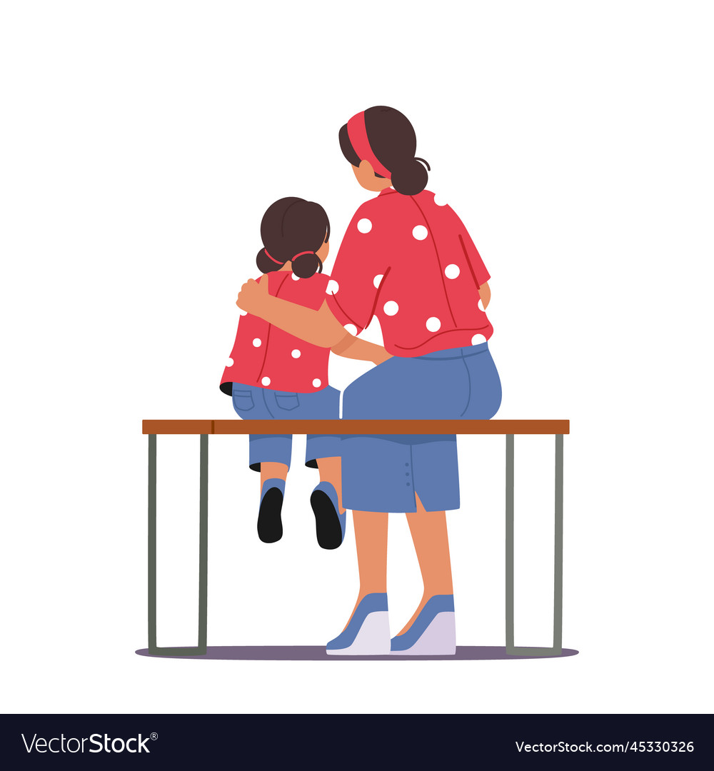 Loving Mother And Daughter Hugging Sitting Vector Image