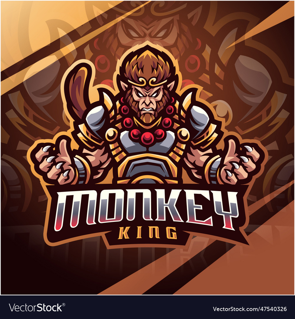 Monkey king esport mascot logo design Royalty Free Vector