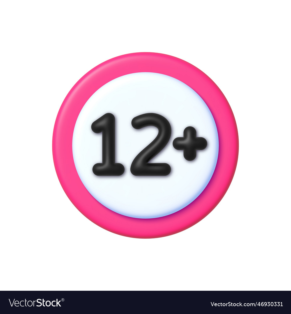 12 plus icon sign in 3d style twelve Royalty Free Vector