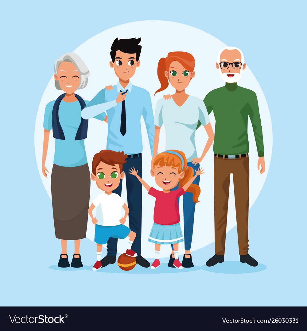 Family grandparents parents and kids cartoons Vector Image