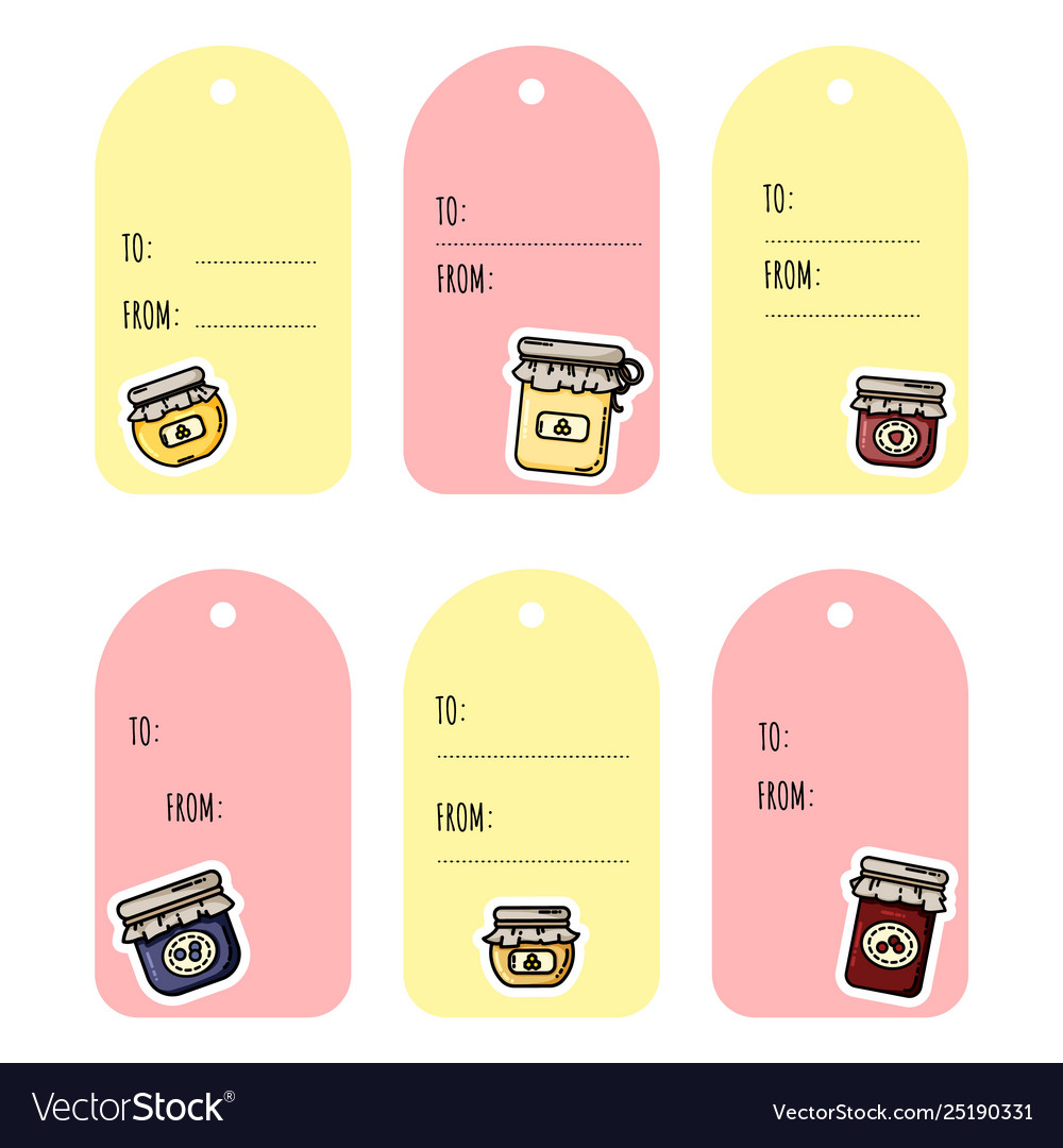 Set jam jars gift tags collection flat Royalty Free Vector