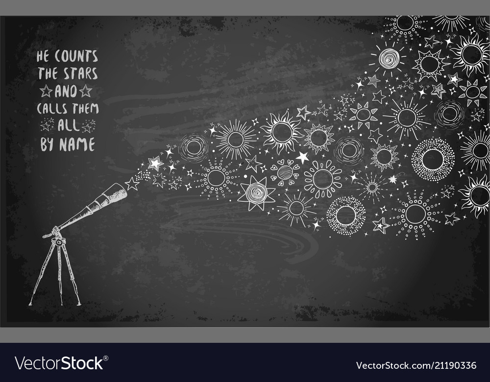Card with doodle telescope sun and other stars vector image Card with doodle telescope sun and other stars