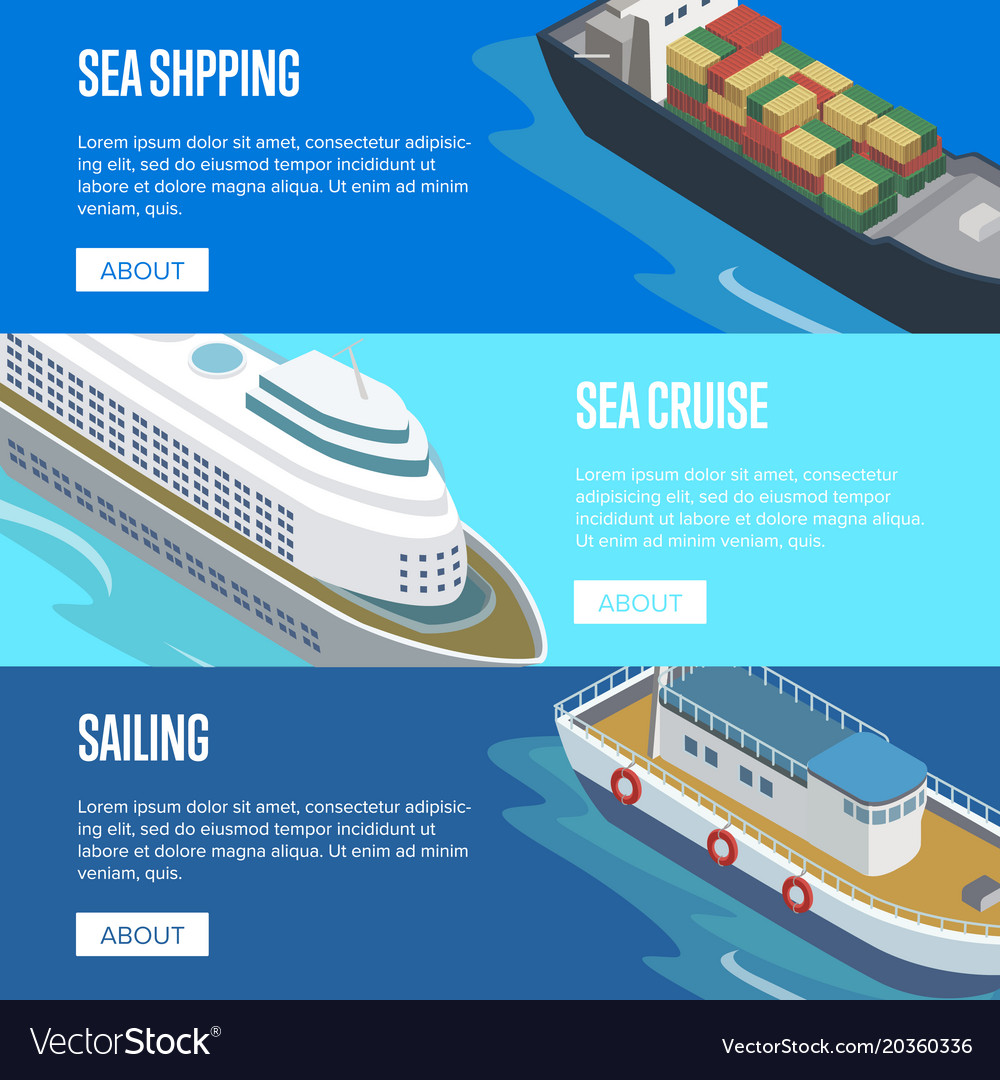 Sea shipping isometric horizontal flyers Vector Image