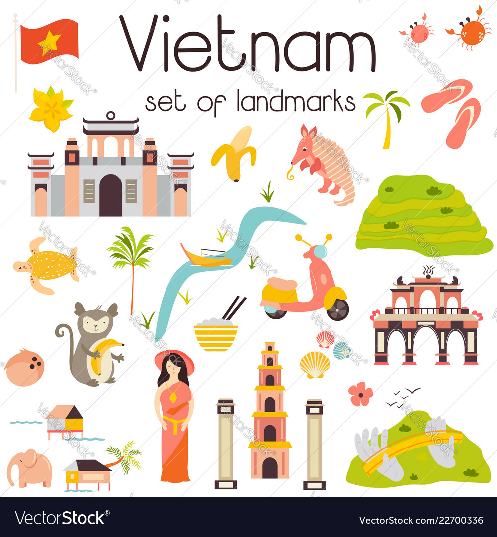 Vietnam landmarks set architecture famous place Vector Image