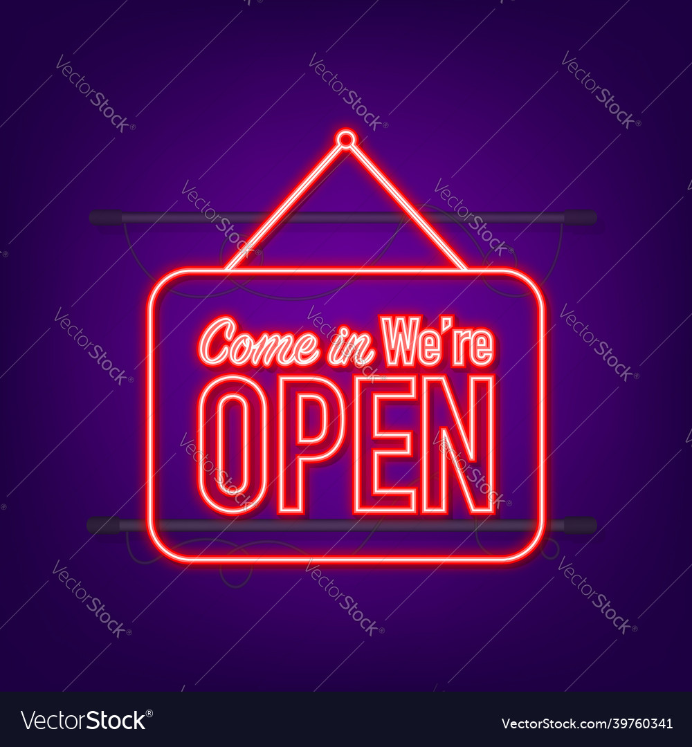 Come in we re open hanging sign for door Vector Image