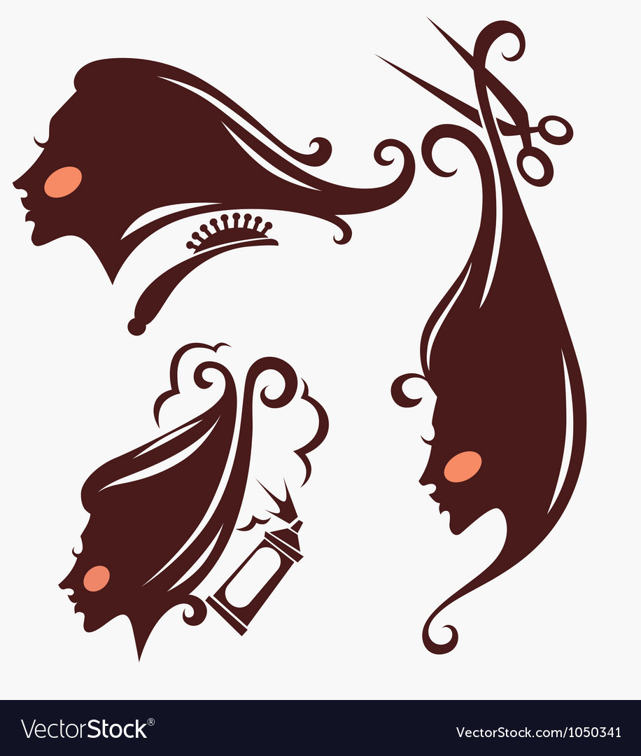 Head Silhouettes And Hairdresser Equipment Vector Image