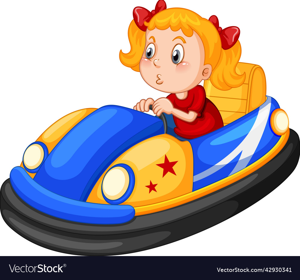 Little girl driving bumper car in cartoon design Vector Image