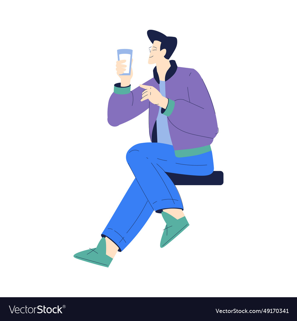 Man character with glass enjoying cold refreshing Vector Image