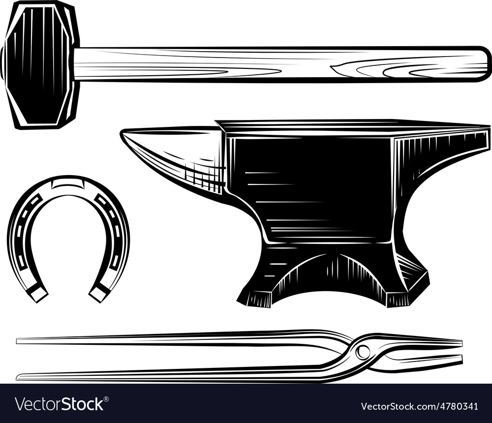 Set blacksmith craft anvil hammer Royalty Free Vector Image