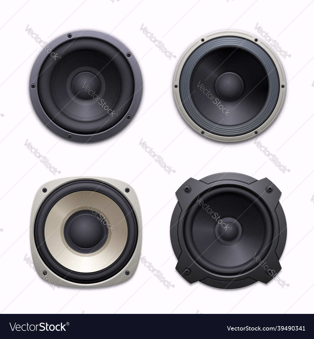 Sound speakers stereo audio music system icons vector image Sound speakers stereo audio music system icons