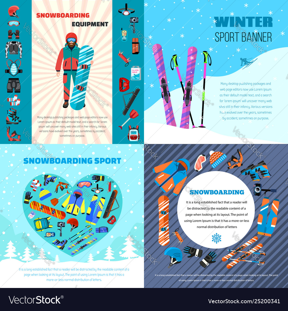 Winter Snowboarding Equipment Banner Set Flat Vector Image