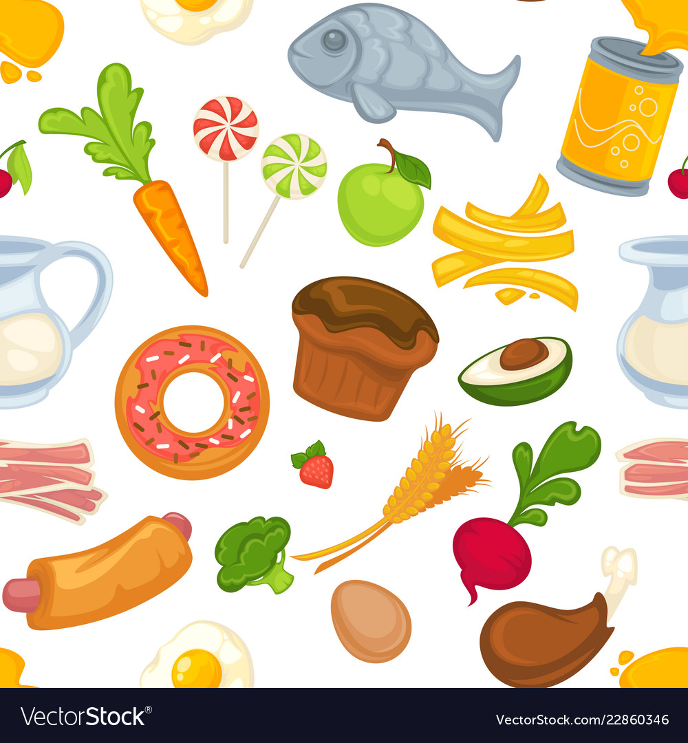 Food and cakes bun and meat bacon meal Royalty Free Vector