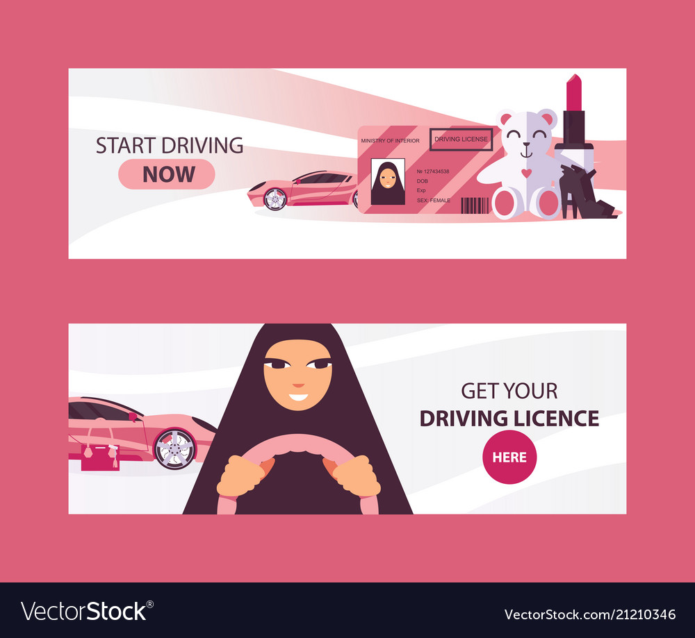 Horizontal banners with saudi woman driving Vector Image