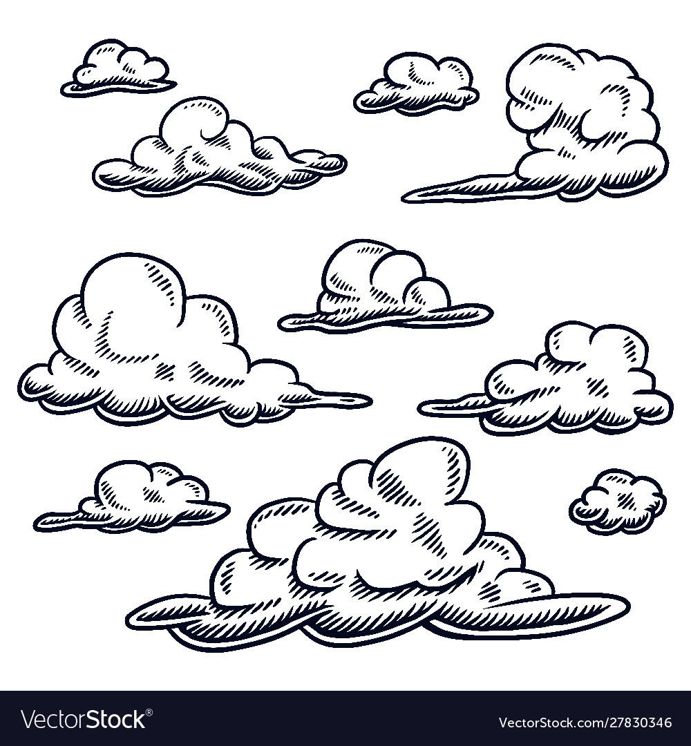 Set drawing cloud isolated on a white Royalty Free Vector