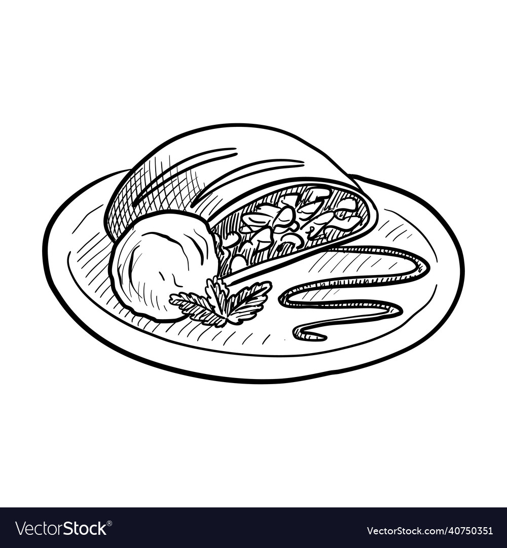 Drawing sketch of piece of strudel Royalty Free Vector Image