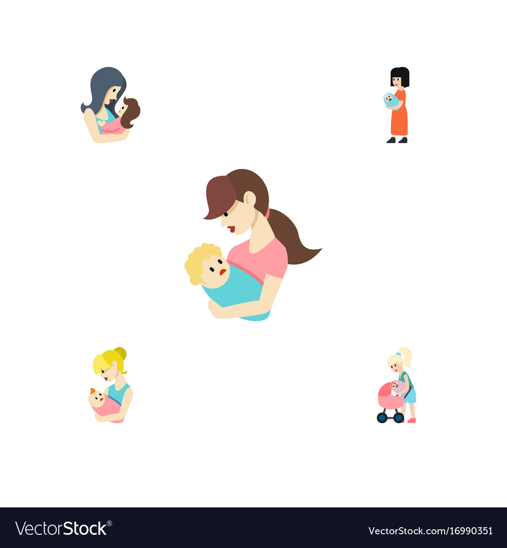 Flat icon mother set of child baby mother Vector Image