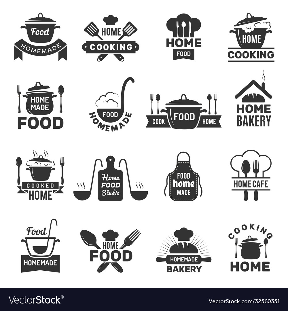 Homemade food badges kitchen cooking symbols vector image Homemade food badges kitchen cooking symbols