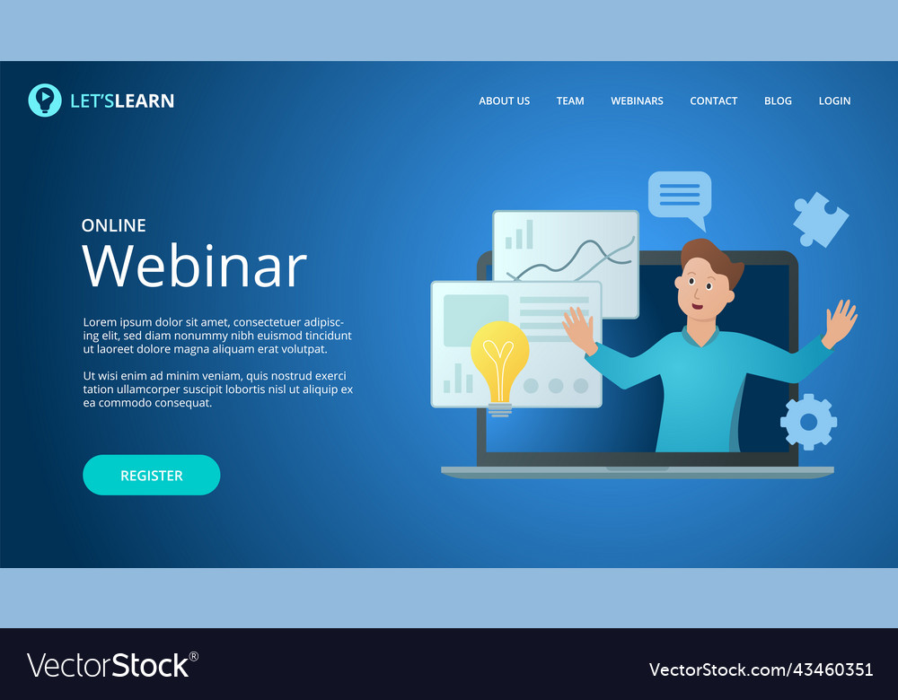 Online webinar website template mock up Royalty Free Vector