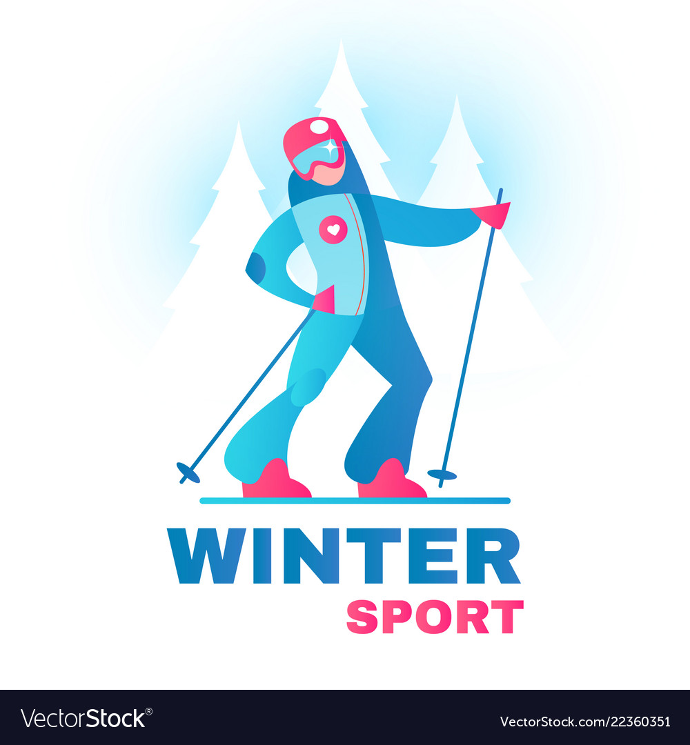 Winter sport label man alpine slier in forest Vector Image