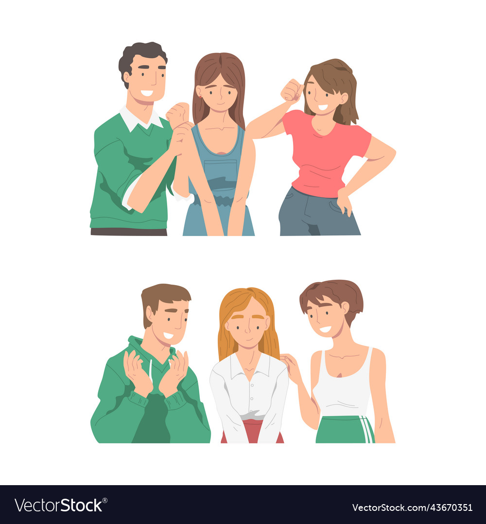 Young People Comforting Their Sad Friend Set Vector Image