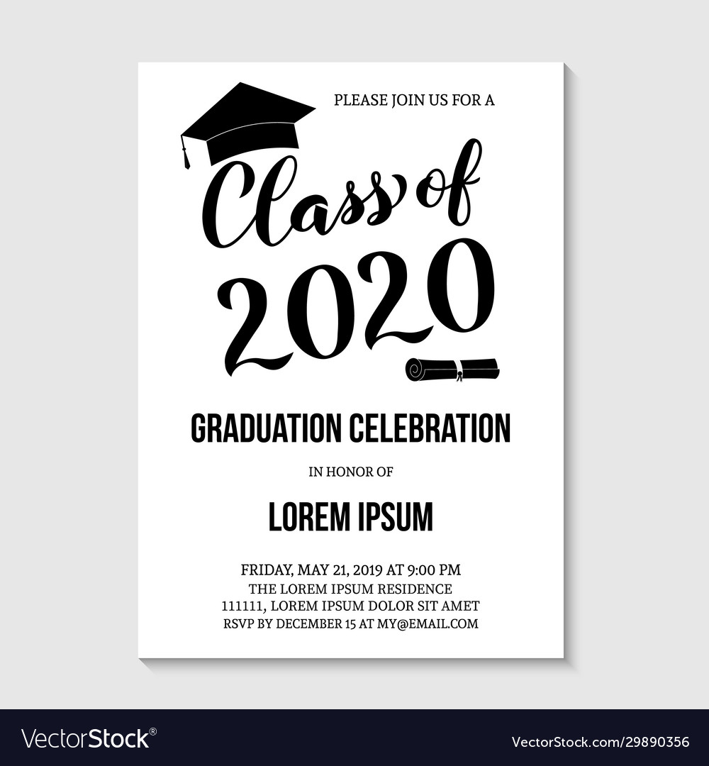 Graduation party invitation card template black Vector Image