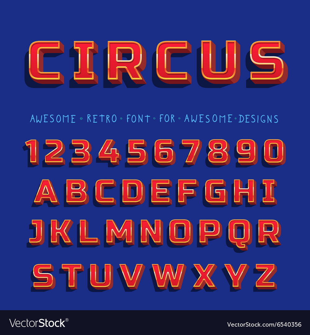 Retro shiny font with shadow Royalty Free Vector Image