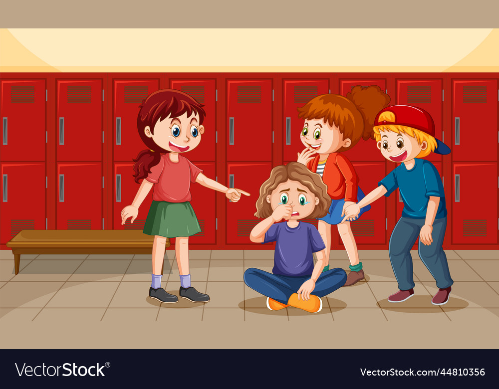 School bullying with student cartoon characters Vector Image