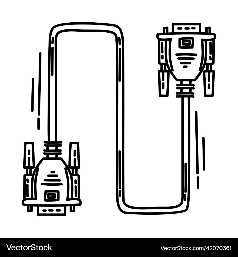 Vga cable icon doodle hand drawn or outline Vector Image
