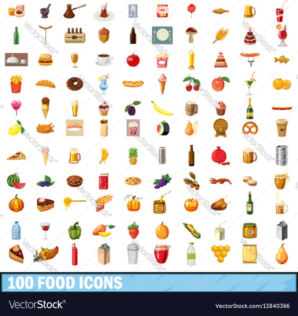 100 food icons set cartoon style Royalty Free Vector Image 100 food icons set cartoon style Royalty Free Vector Image