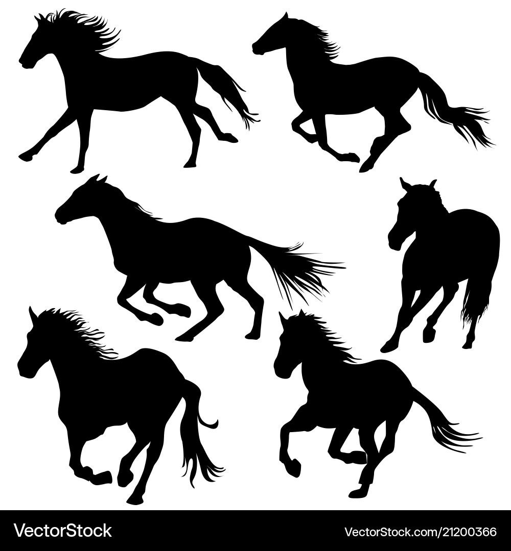 Silhouette Horses Galloping Royalty Free Vector Image