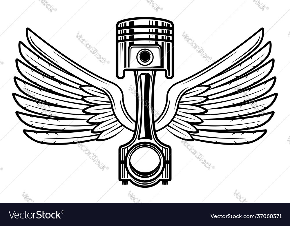 Piston with wings vintage black and white Vector Image