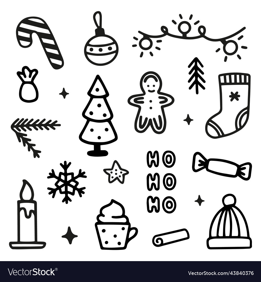 Christmas cute decoration elements in doodle style