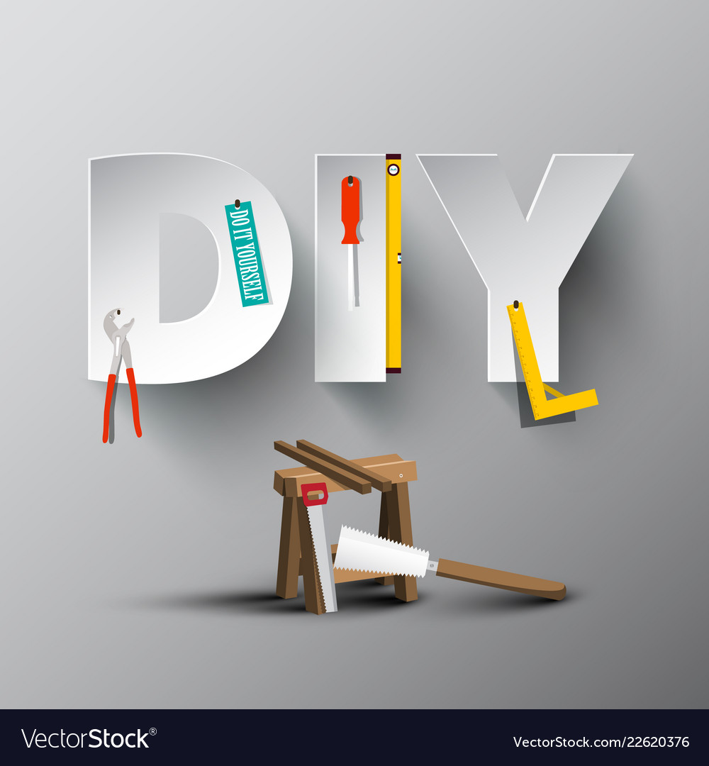 Vector Do it Yourself Design with Paper Cut Letters, Tools and