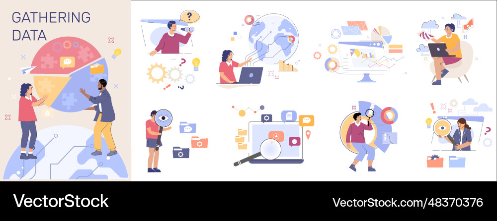 Gathering data flat composition Royalty Free Vector Image