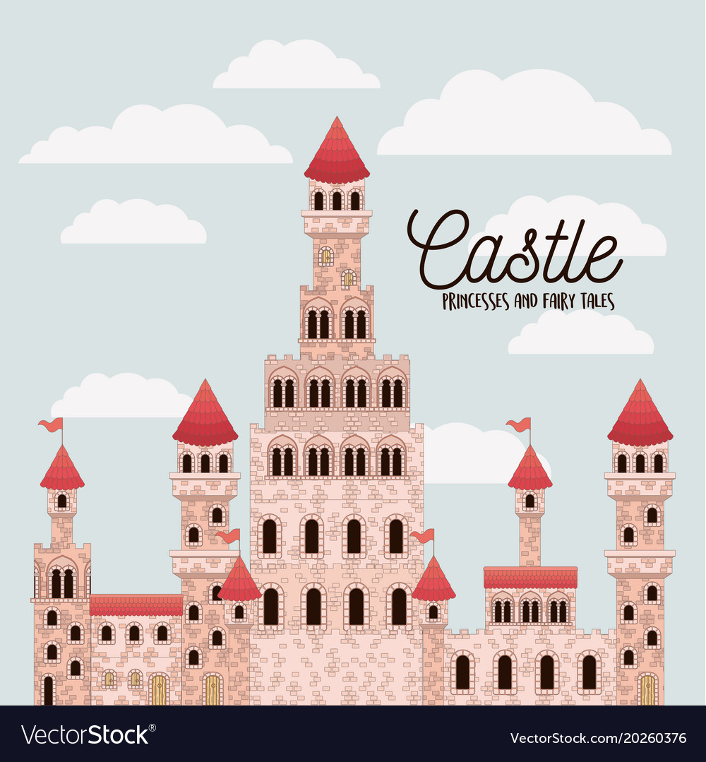 Poster of pink castle princesses and fairy tales Vector Image