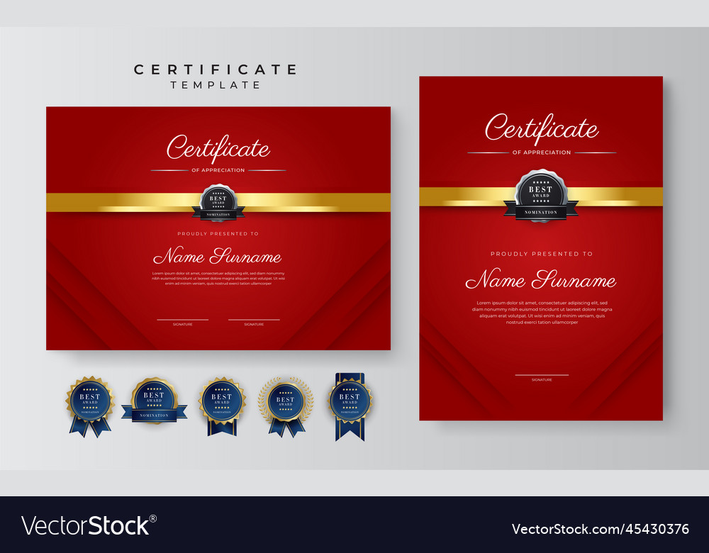 Red and gold certificate of achievement border Vector Image