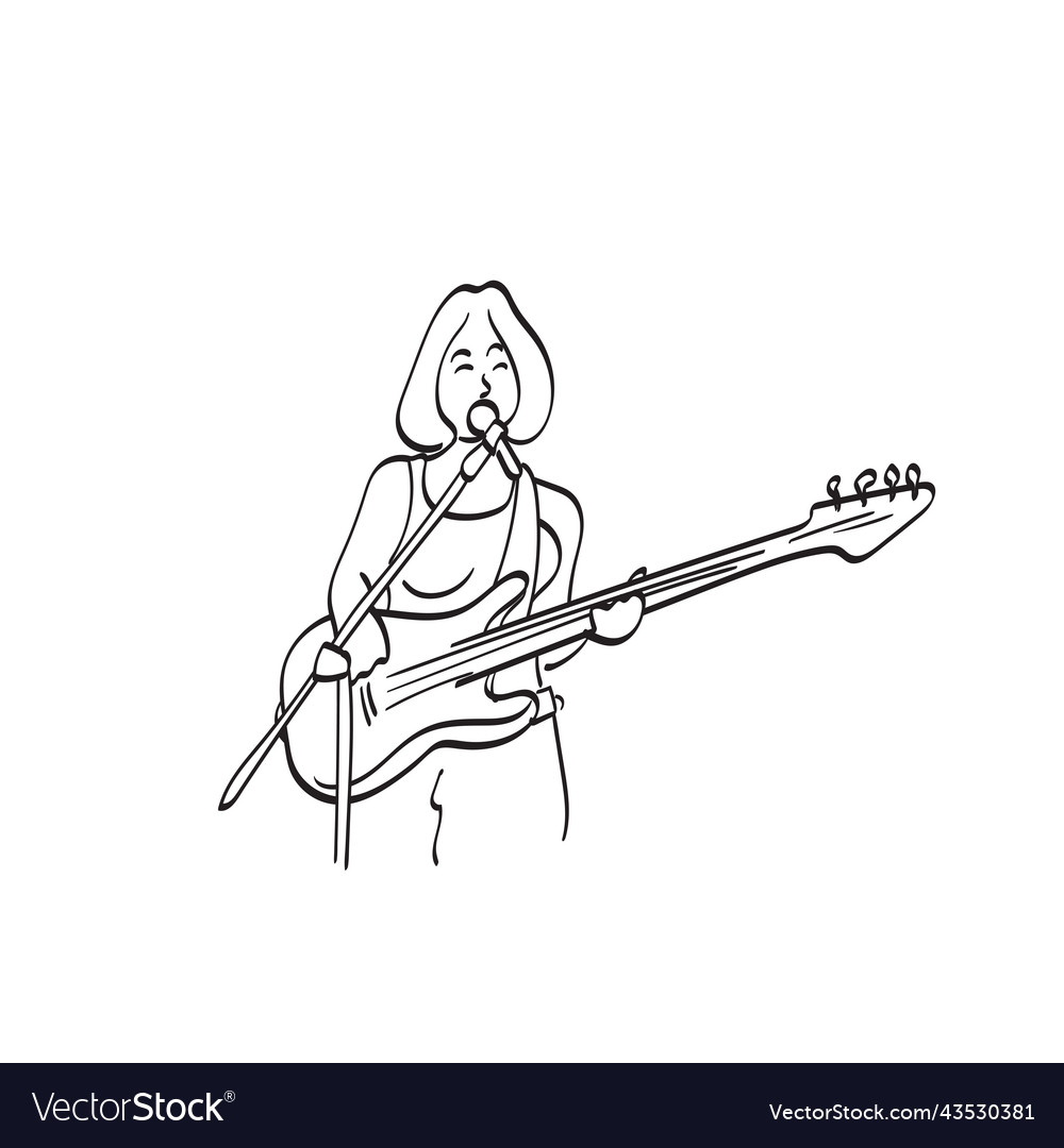 Female singer with electric bass guitar Royalty Free Vector