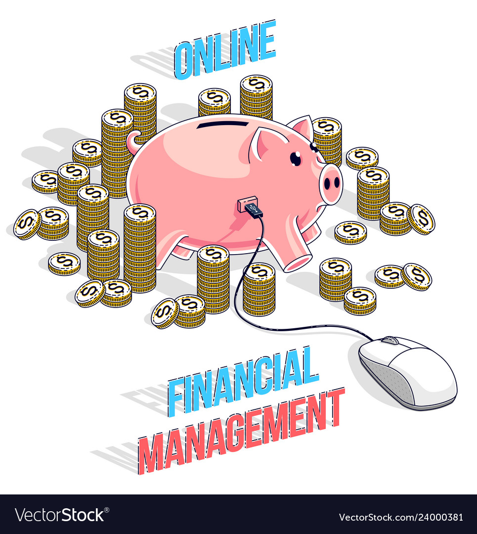 financial management online concept piggy bank online financial management