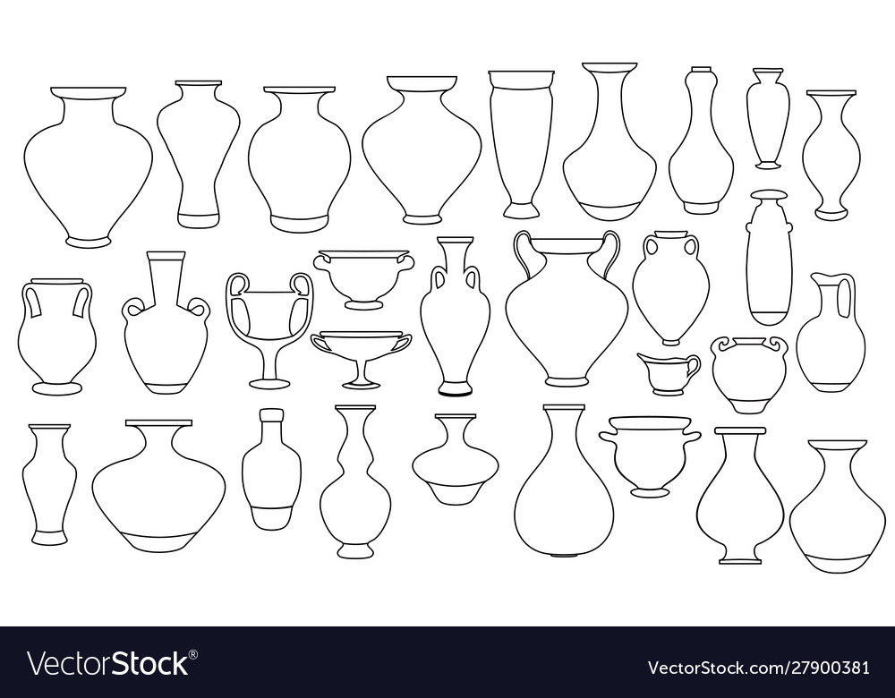 Outline vases and amphora collection vase pottery Vector Image