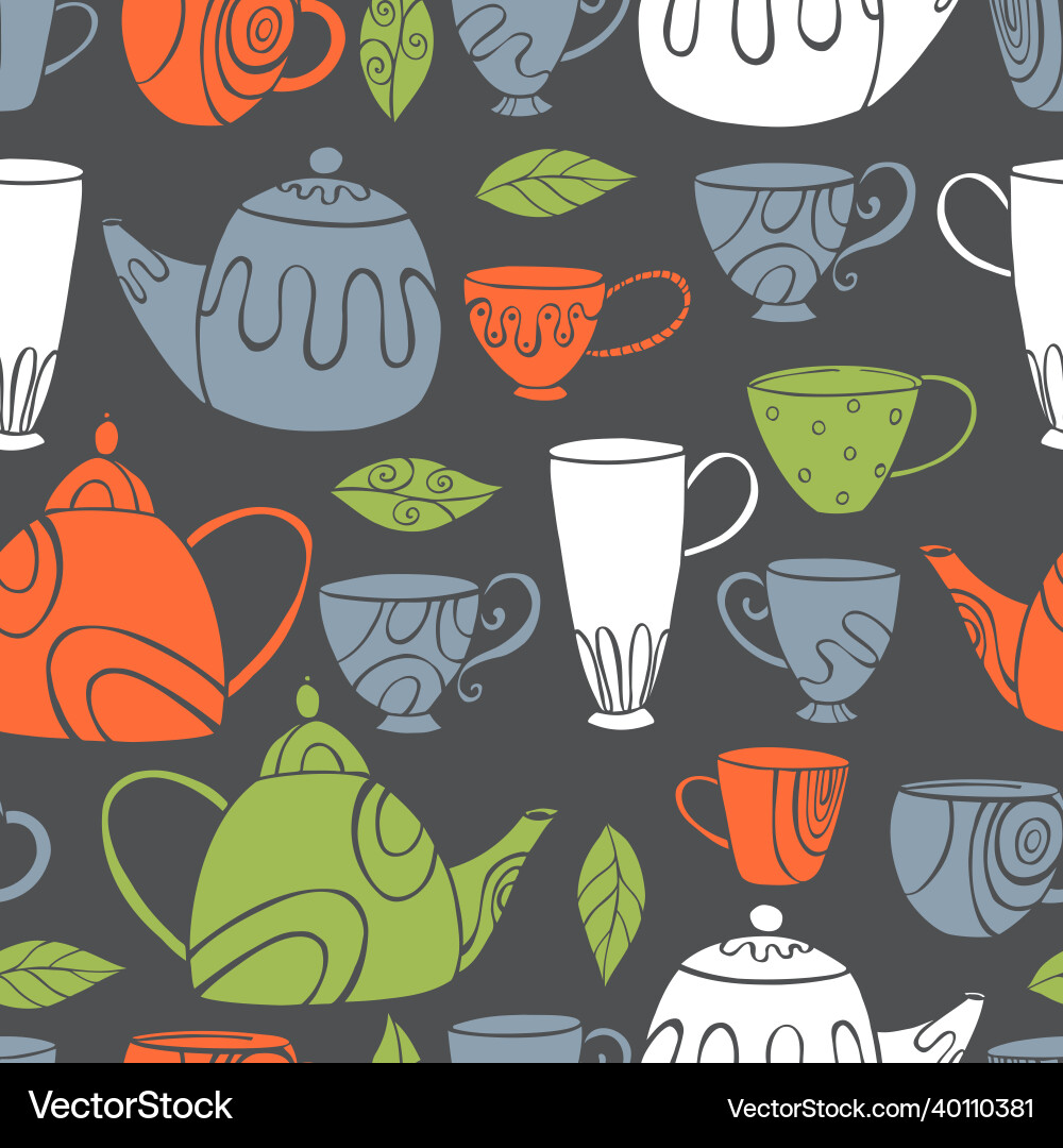 Teapots and cups pattern Royalty Free Vector Image