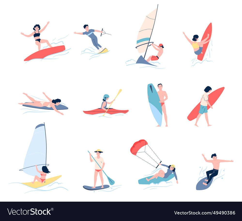 Water sports characters sea or ocean extreme Vector Image