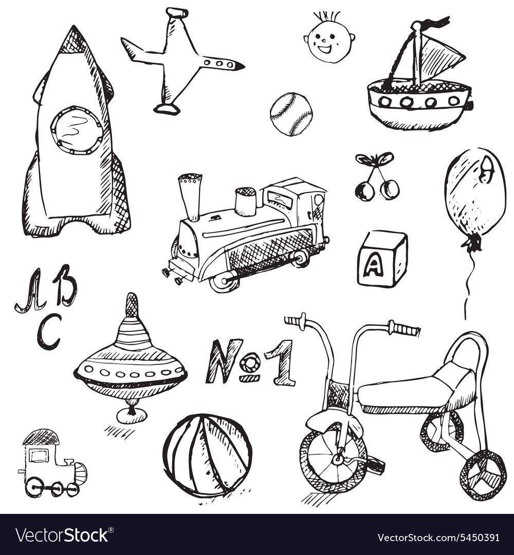 Bachild toys set hand drawn sketch isolated on Vector Image