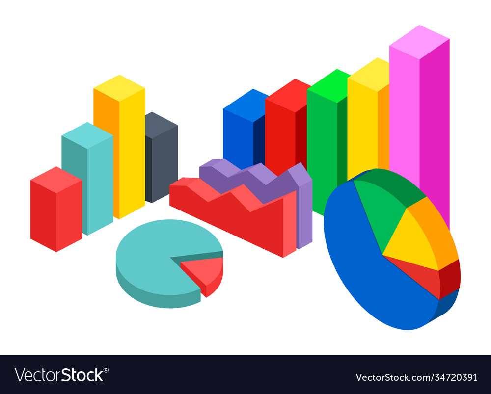 Colorful 3d pie diagram chart digital Royalty Free Vector