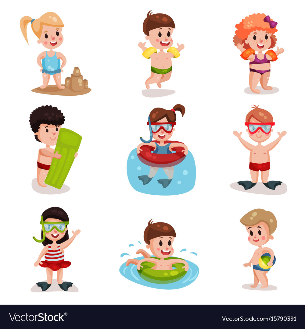 Cute cartoon kids playing at beach set boys Vector Image