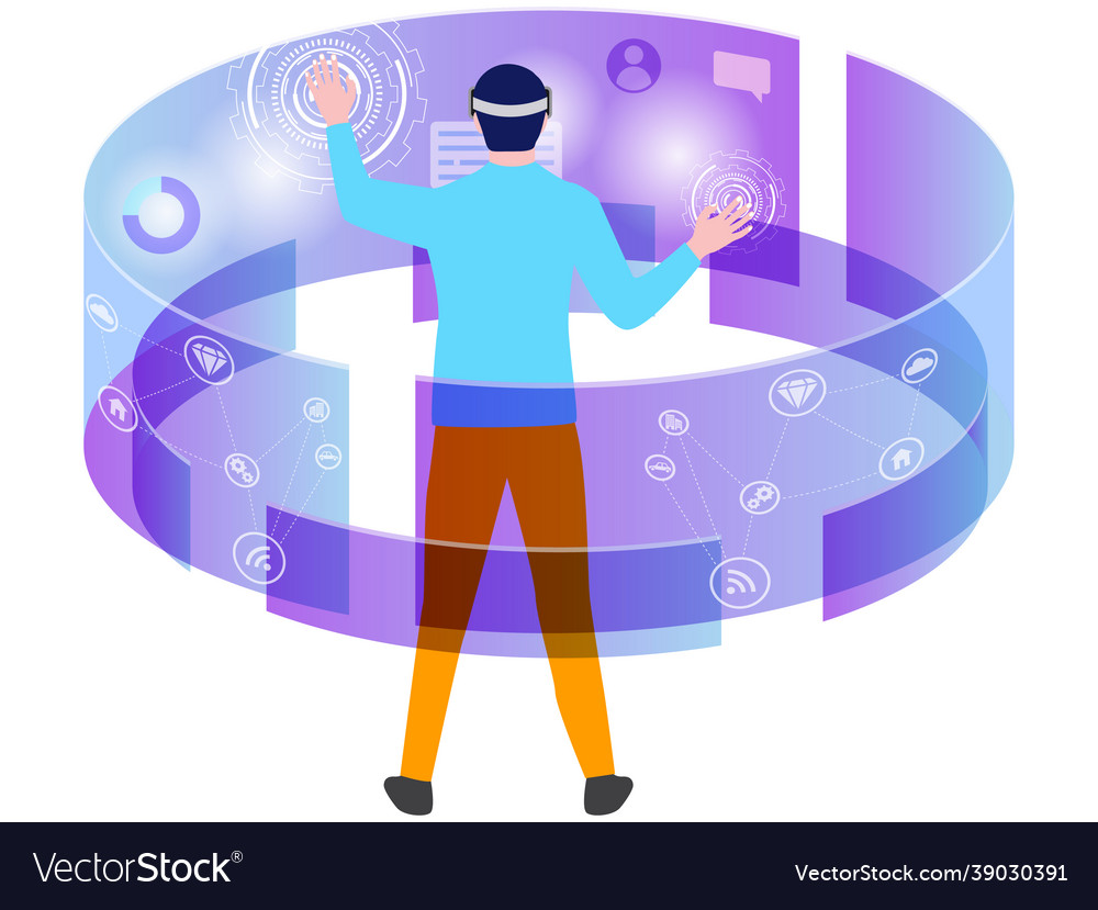 Male employee working using vr Royalty Free Vector Image