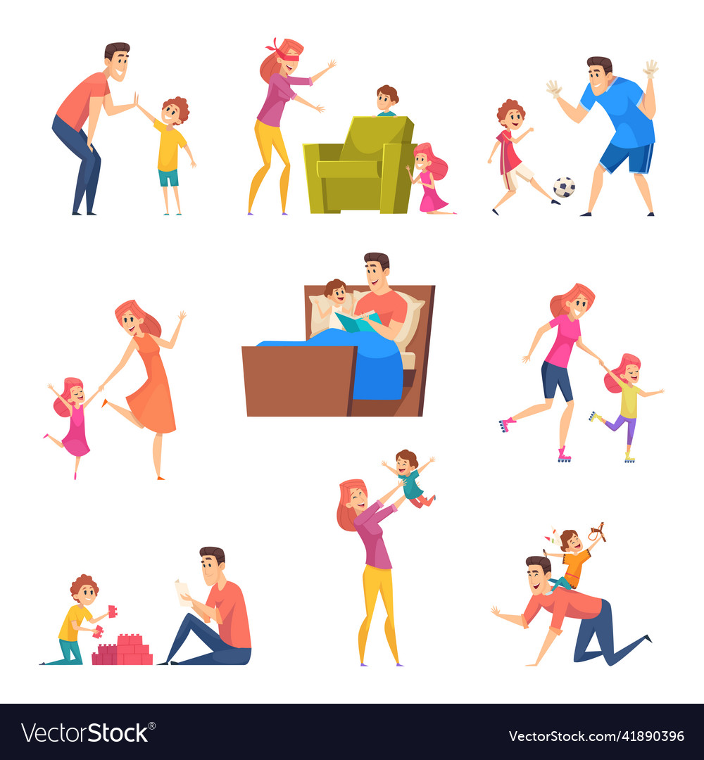 Parents and kids children good time in happy Vector Image