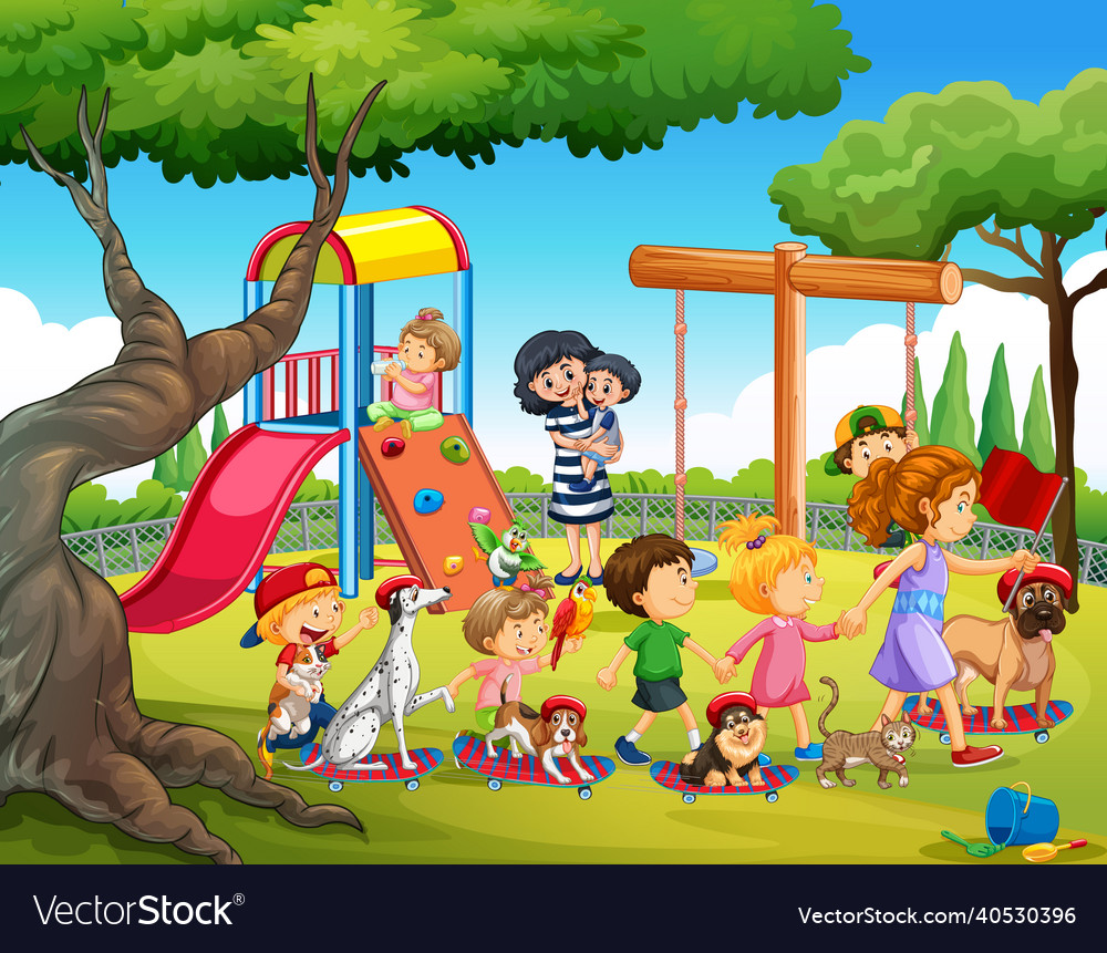 Playground scene with children playing Royalty Free Vector