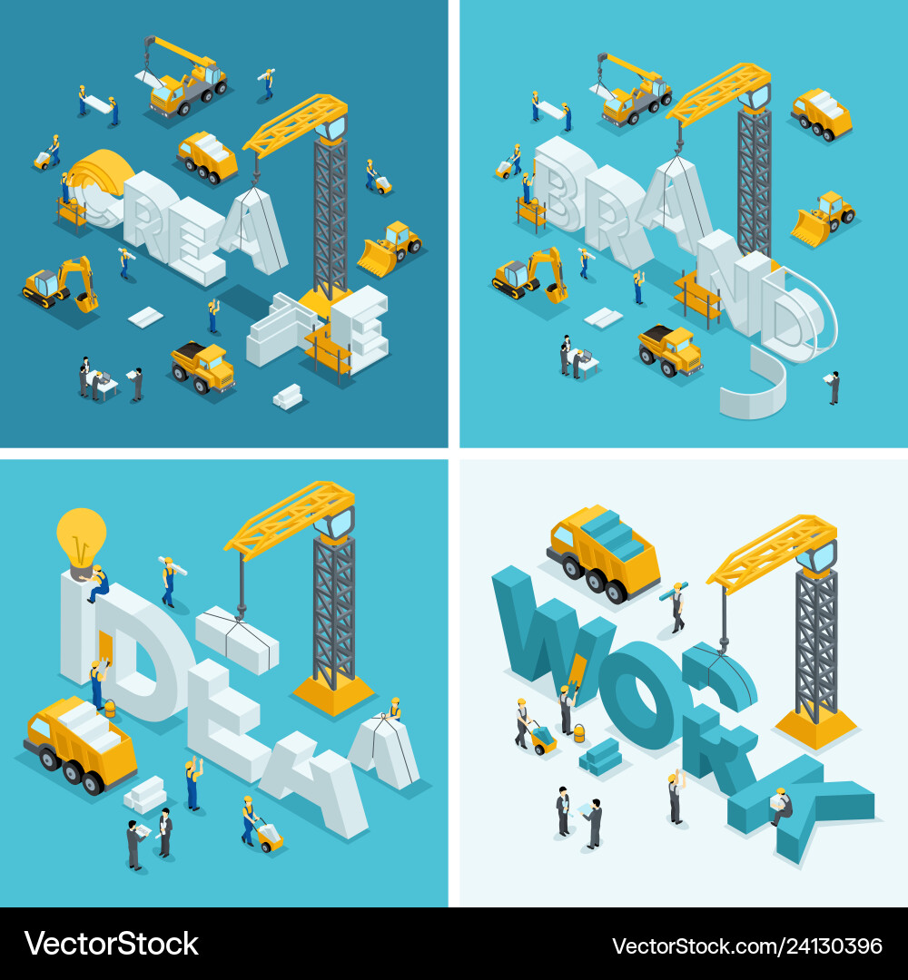 Set isometric construction concepts Royalty Free Vector