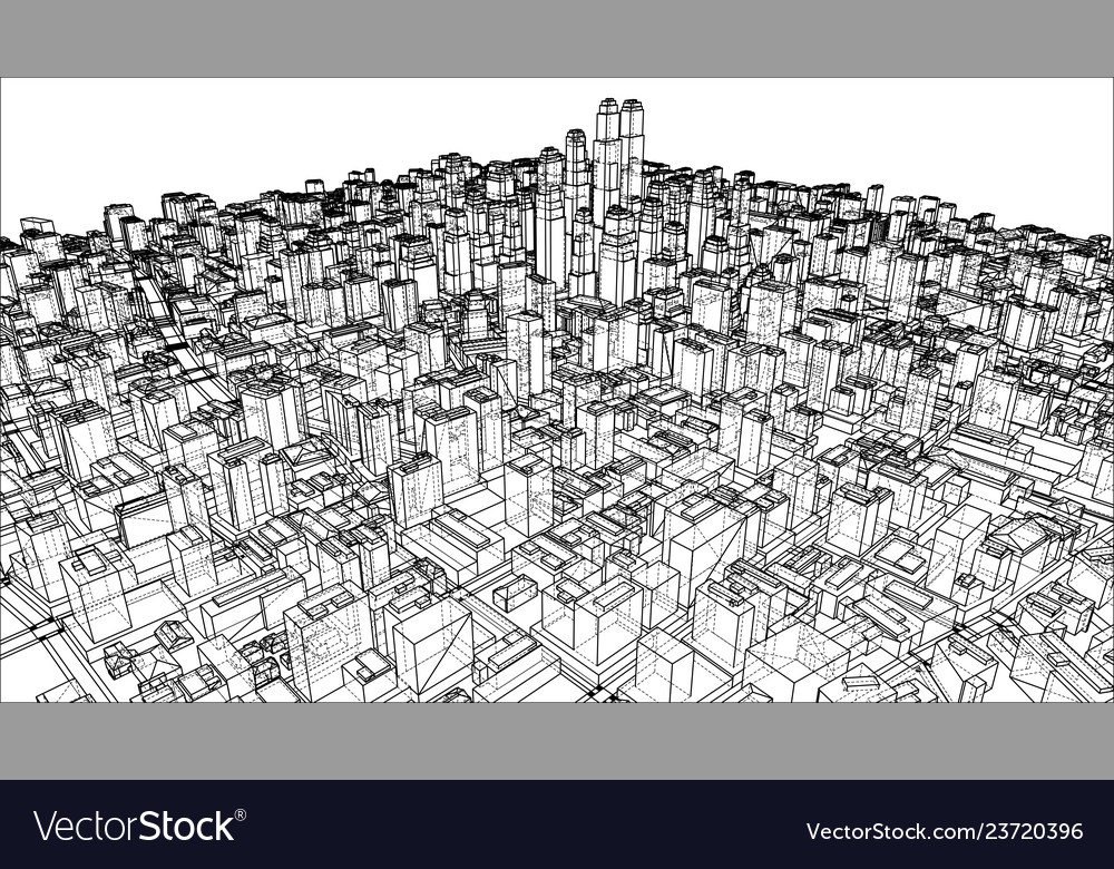 Wire-frame city blueprint style Royalty Free Vector Image